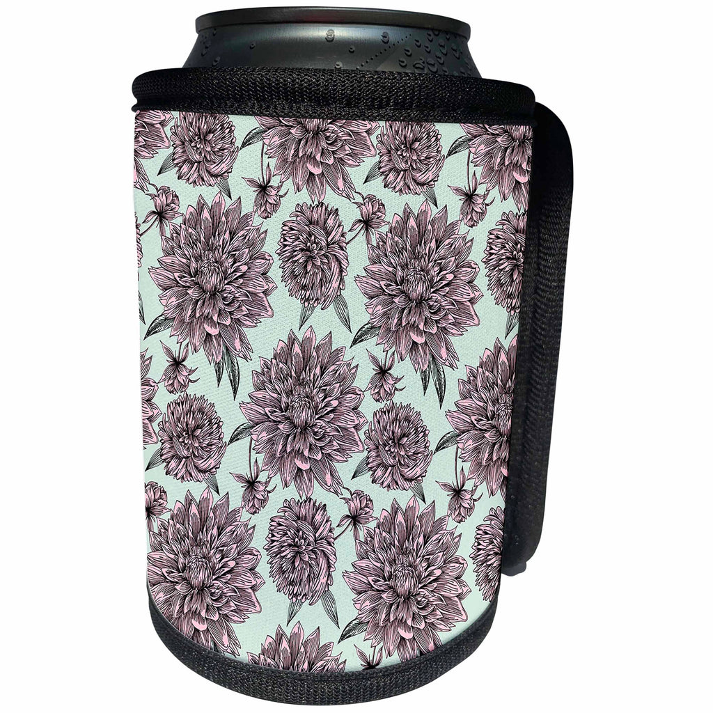 3dRose Floral pattern of soft pink flowers and soft green... - Can Cooler Bottle Wrap (cc-365690)