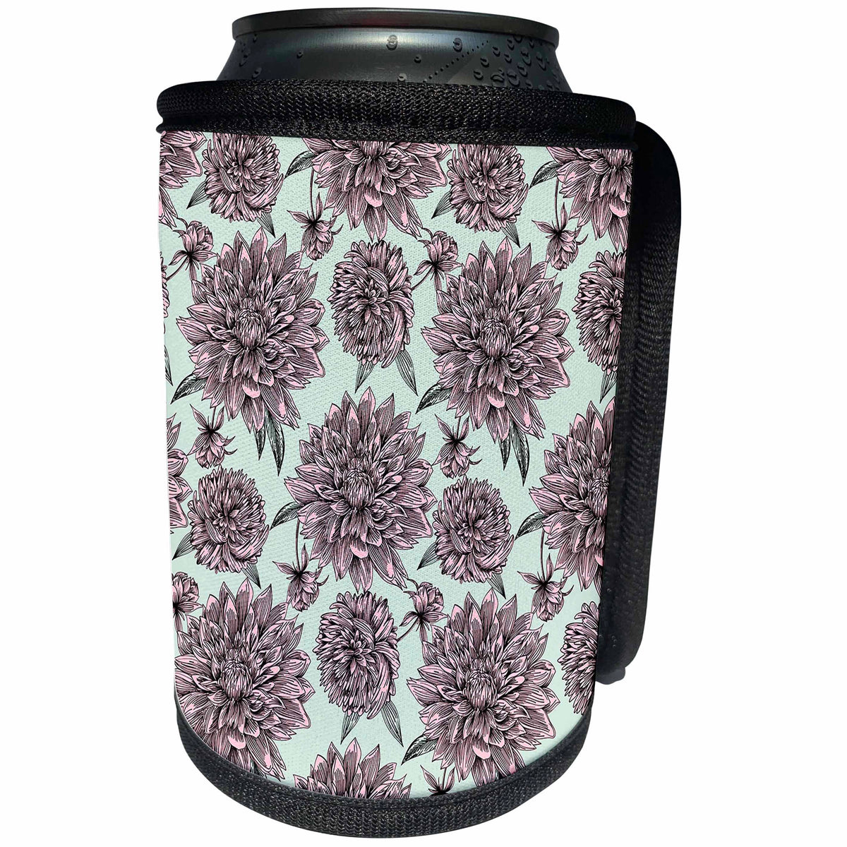 3dRose Floral pattern of soft pink flowers and soft green... - Can Cooler Bottle Wrap (cc-365690)