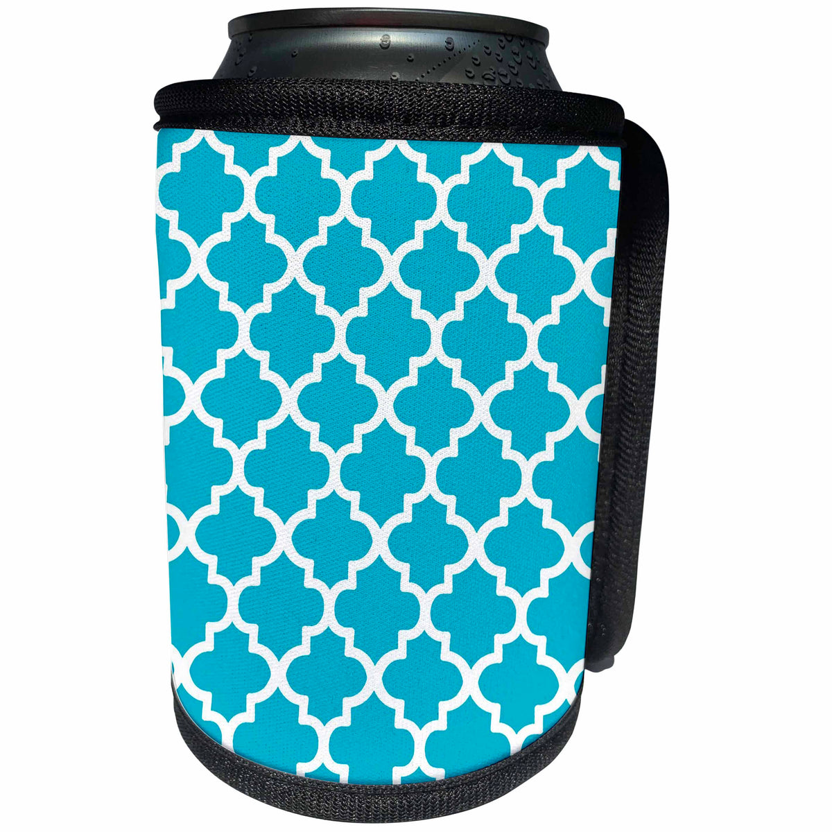 3dRose Quatrefoil Pattern In White Outline On Blue - Can Cooler Bottle Wrap (cc-365842)