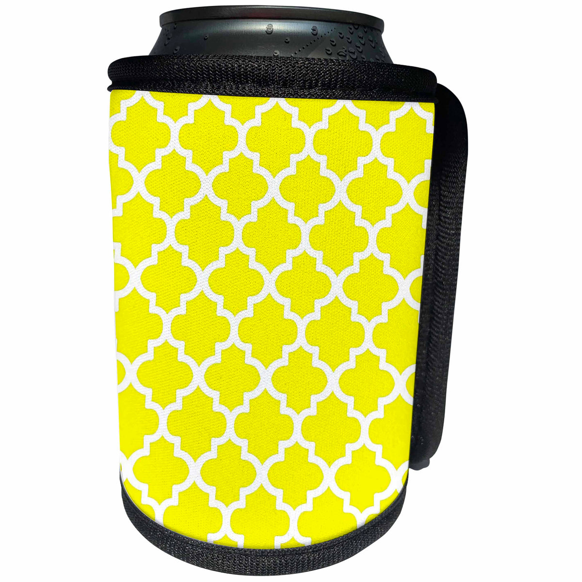 3dRose Quatrefoil Pattern In White Outline On Citrus Yellow - Can Cooler Bottle Wrap (cc-365843)