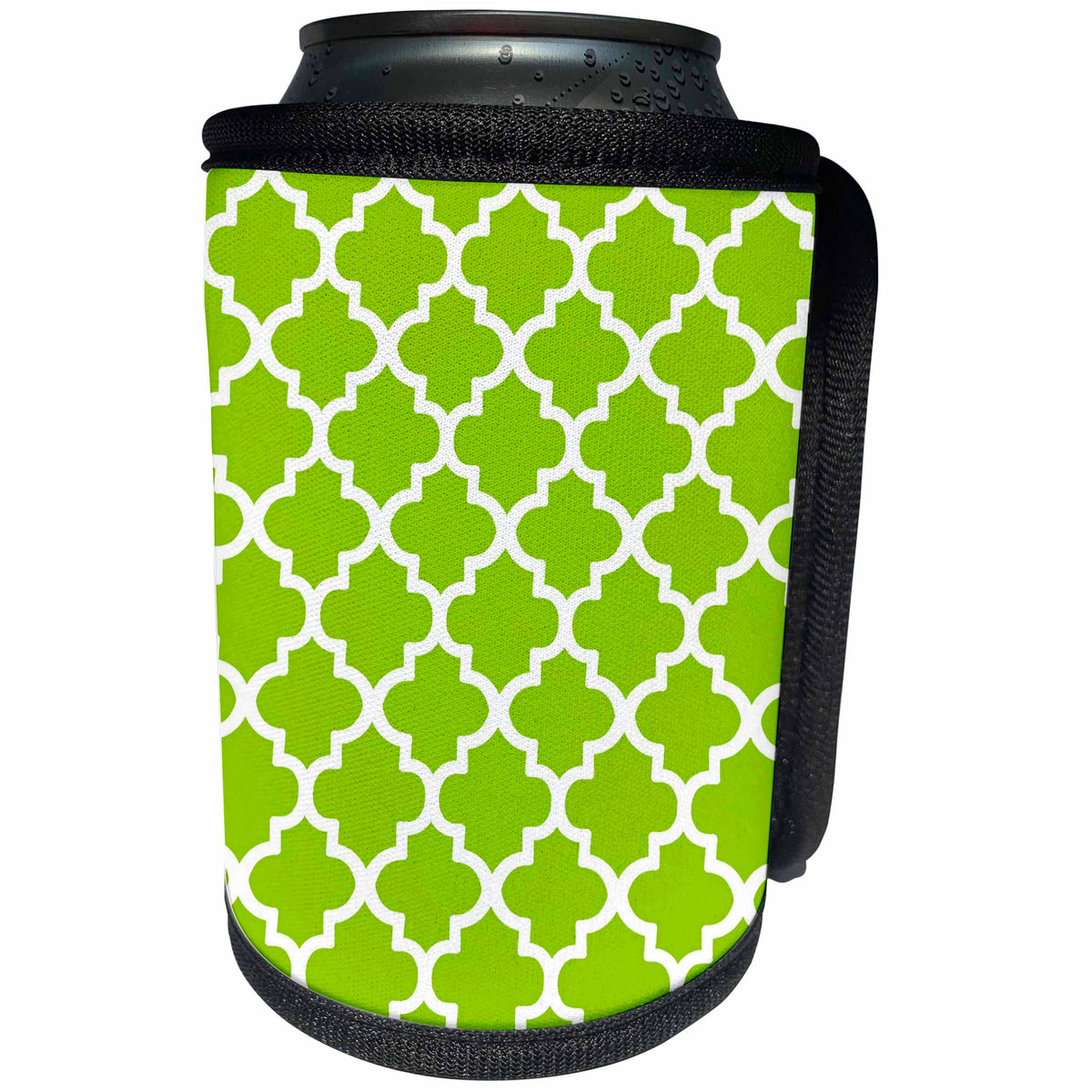 3dRose Quatrefoil Pattern In White Outline On Lime Green - Can Cooler Bottle Wrap (cc-365847)