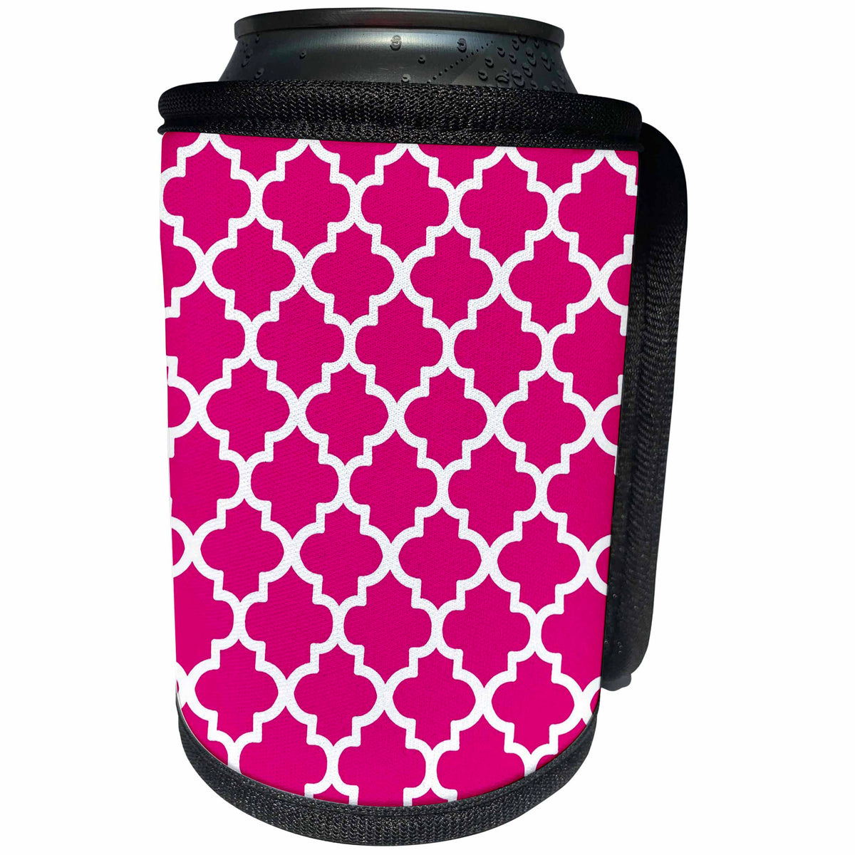3dRose Quatrefoil Pattern In White Outline On Pink - Can Cooler Bottle Wrap (cc-365848)