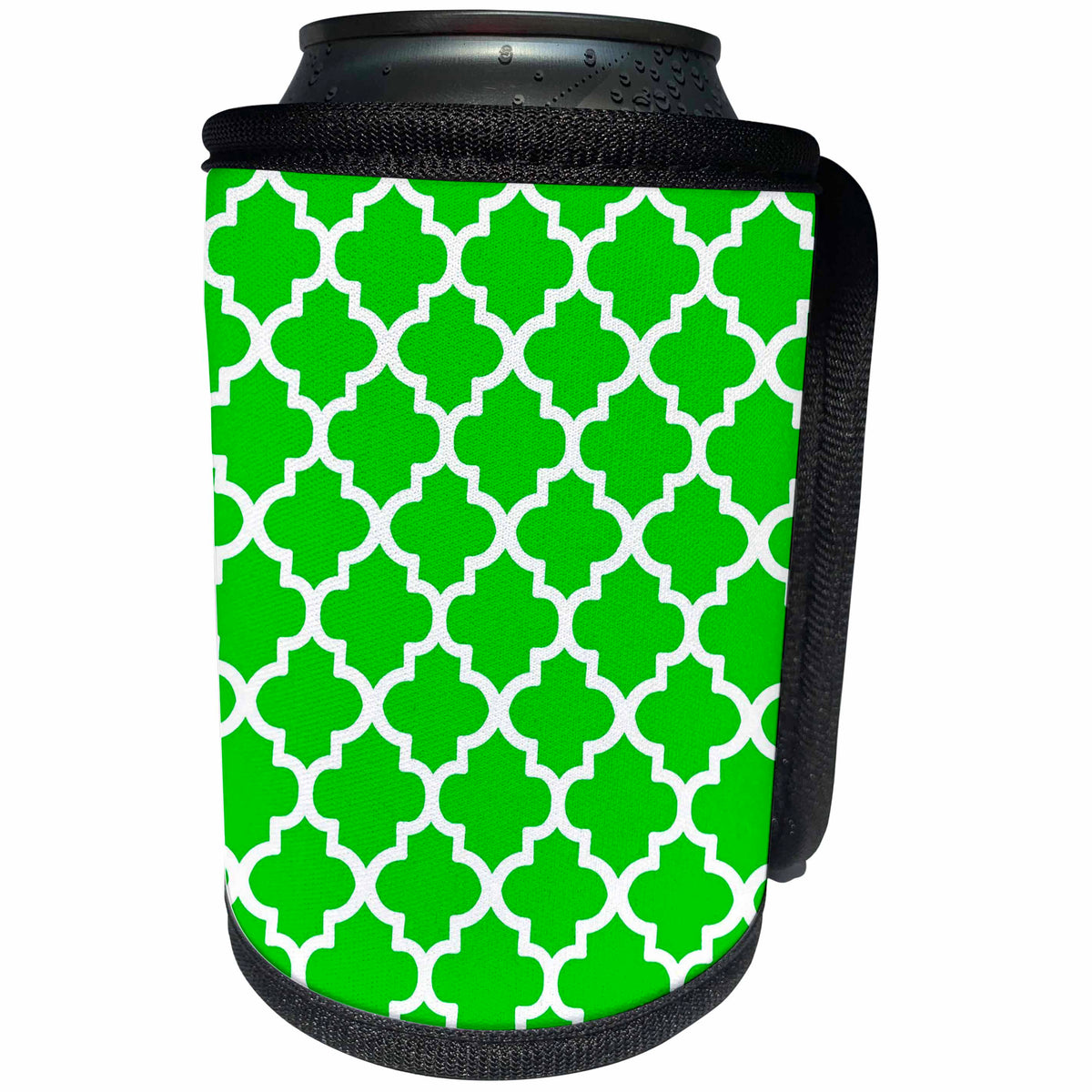 3dRose Quatrefoil Pattern In White Outline On Summer Green - Can Cooler Bottle Wrap (cc-365850)