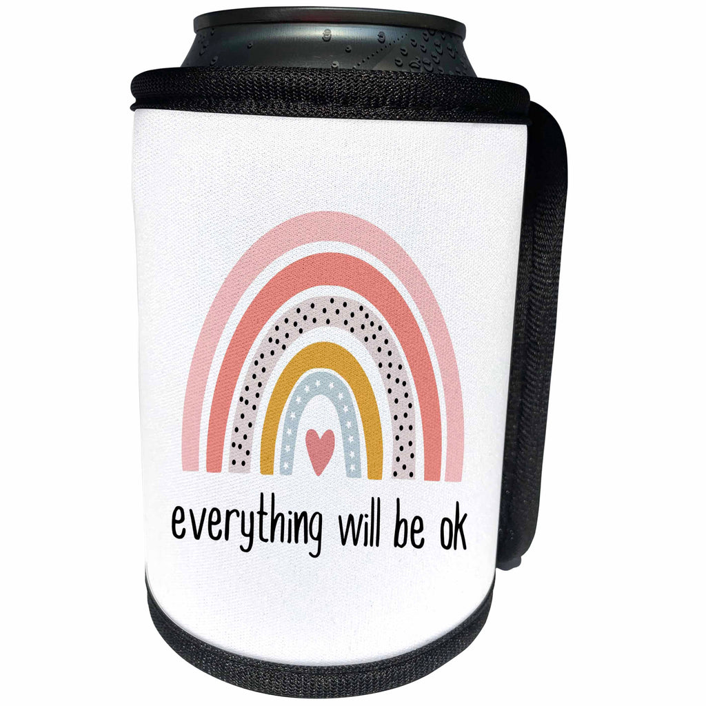 3dRose Everything Will Be OK - Cute Pink Boho Rainbow... - Can Cooler Bottle Wrap (cc-366099)