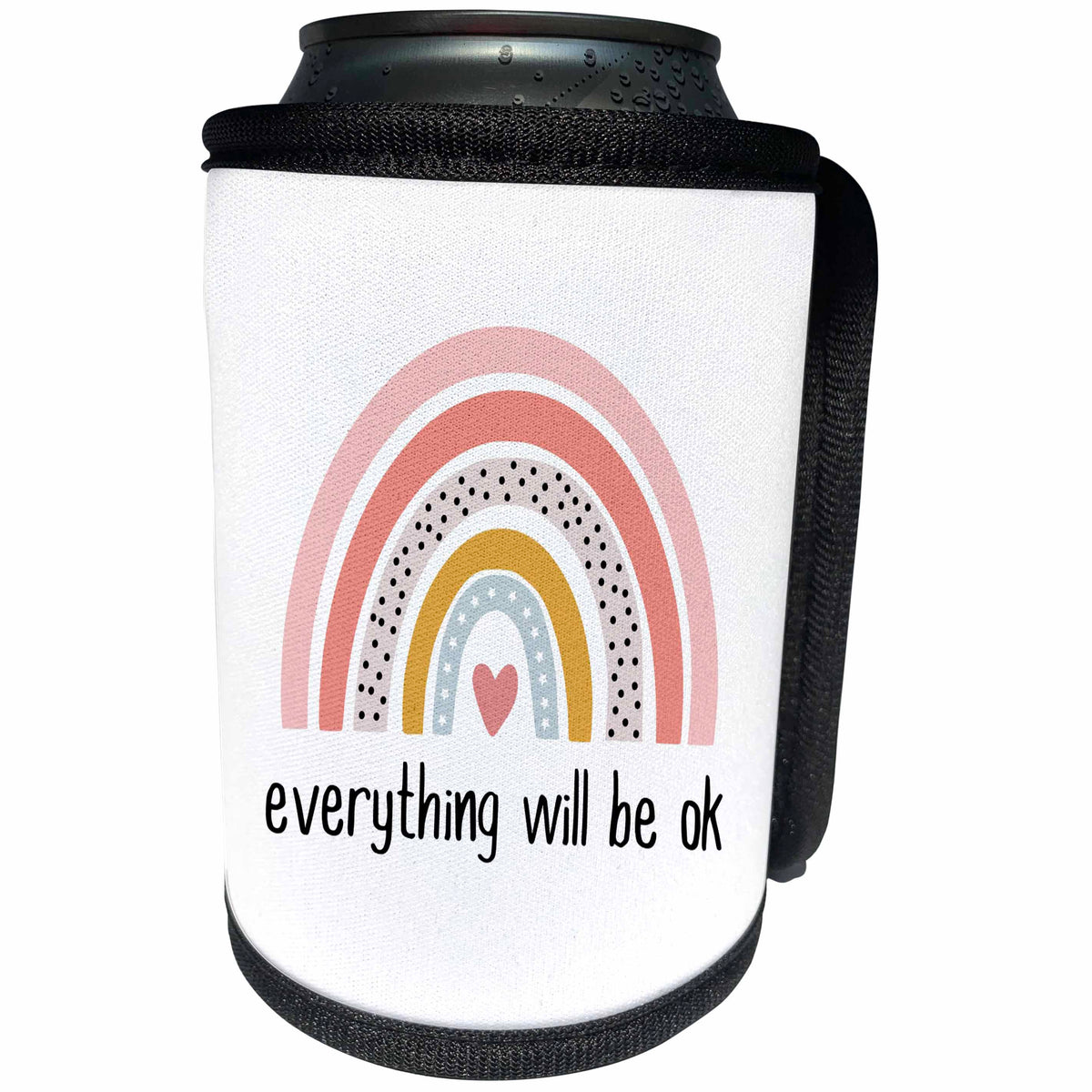 3dRose Everything Will Be OK - Cute Pink Boho Rainbow... - Can Cooler Bottle Wrap (cc-366099)