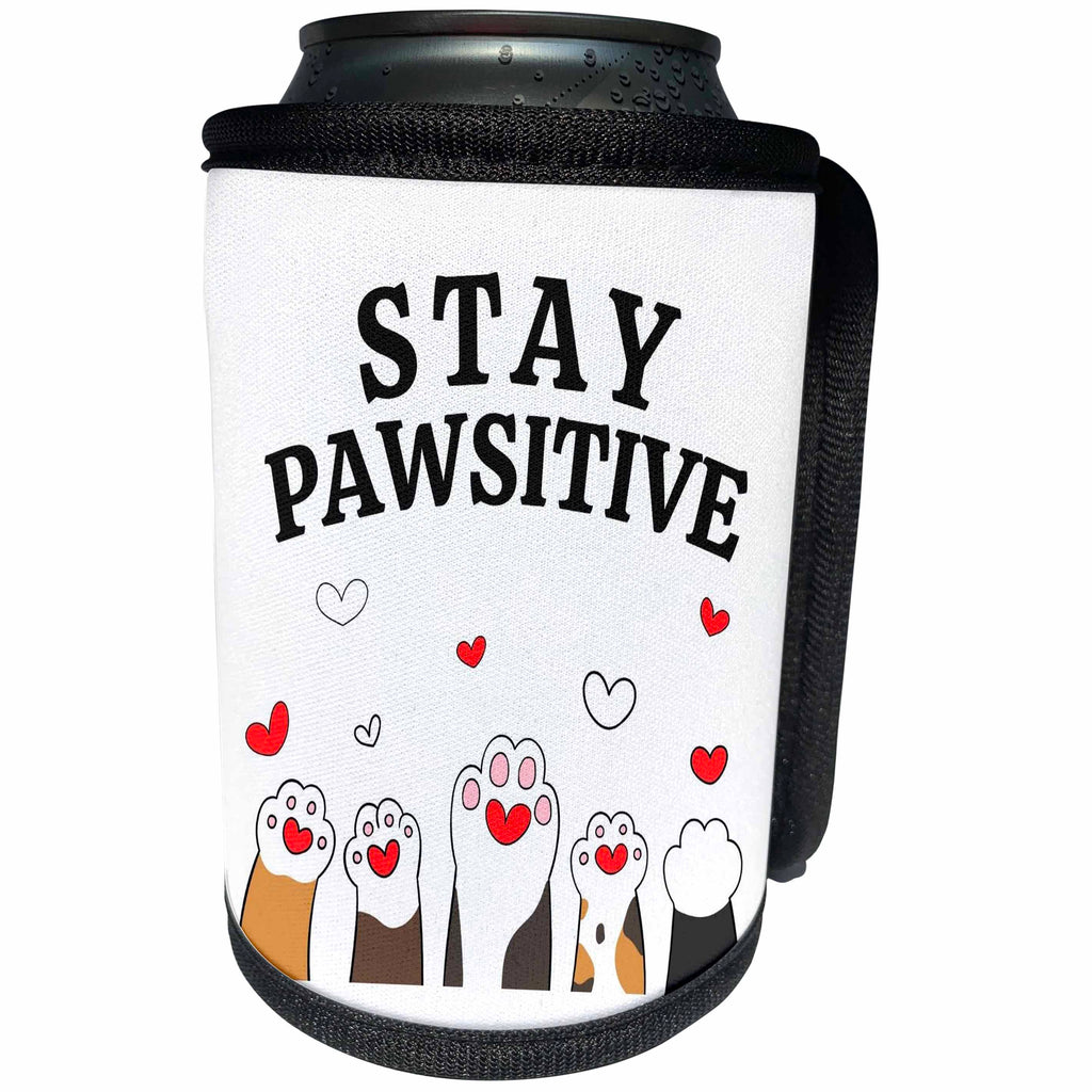 3dRose 3dRose - Rosette - Cat Hooman - Stay PAWSITIVE - Can Cooler Bottle Wrap (cc-366109)