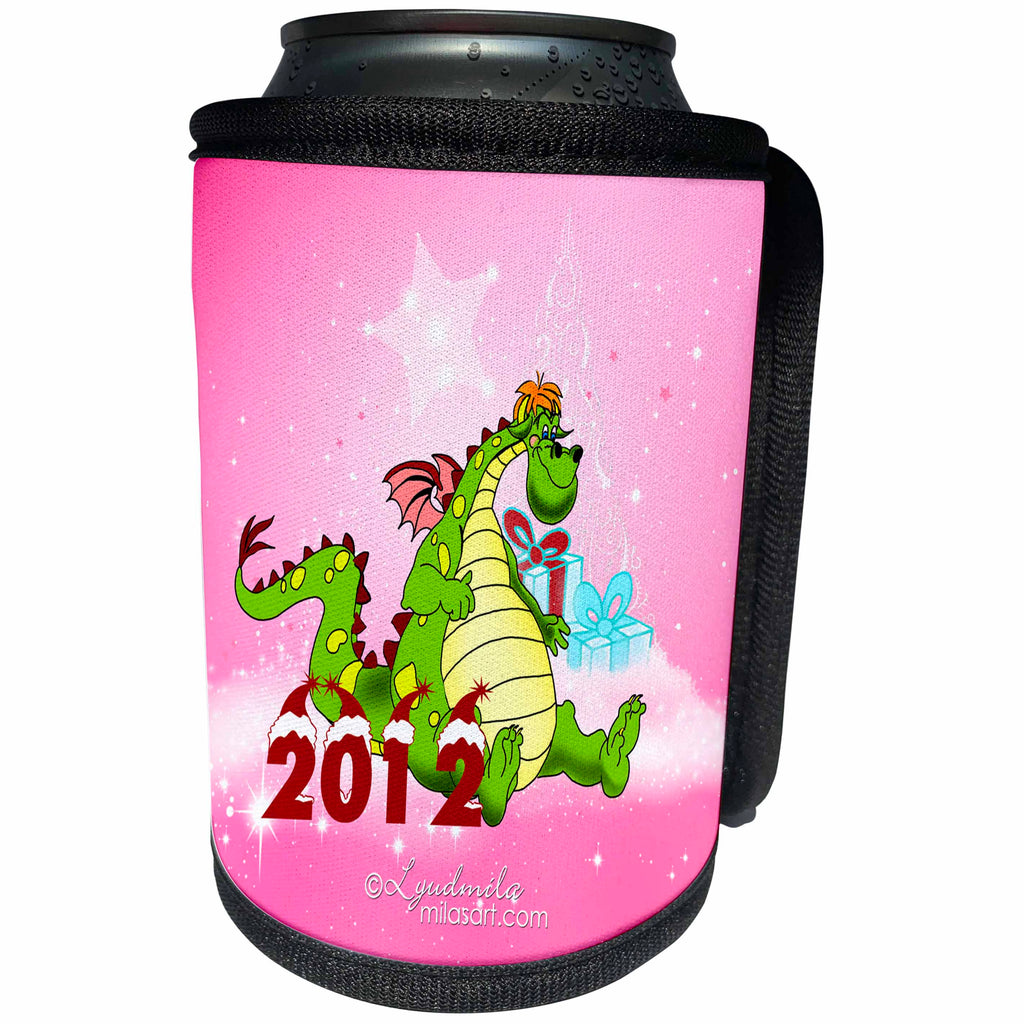 3dRose Milas Art Christmas - Dragon with gifts - Can Cooler Bottle Wrap (cc_36612)