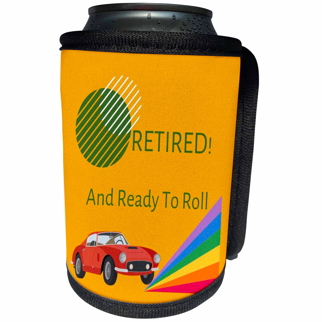 3dRose Image of car with text Retired and ready to roll - Can Cooler Bottle Wrap (cc-366135)