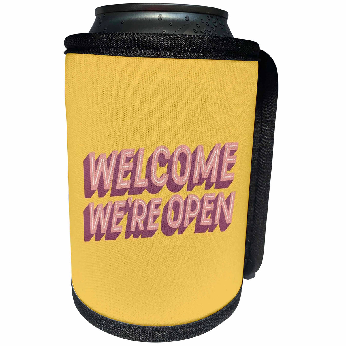 3dRose Image with text WELCOME WERE OPEN - Can Cooler Bottle Wrap (cc-366140)