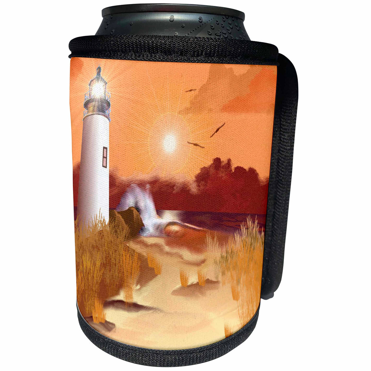 3dRose Edmond Hogge Jr Lighthouses - Lighthouse On The Coast - Can Cooler Bottle Wrap (cc_36708)