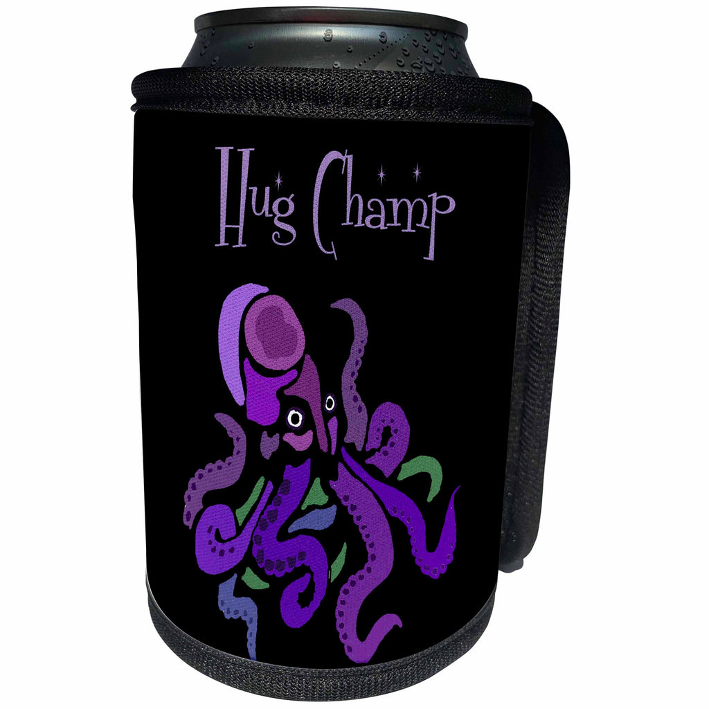 3dRose Funny Cute Purple Octopus Hug Champion Cartoon - Can Cooler Bottle Wrap (cc-369063)