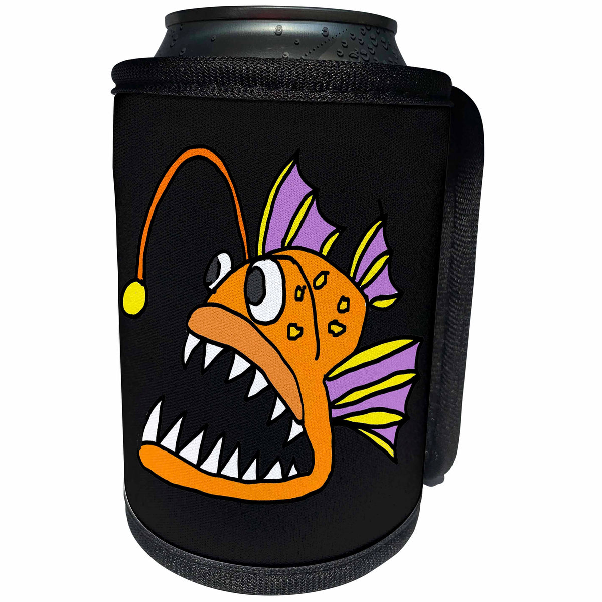 3dRose Cute Funny Anglerfish with Gaping Teeth Cartoon for... - Can Cooler Bottle Wrap (cc-369087)