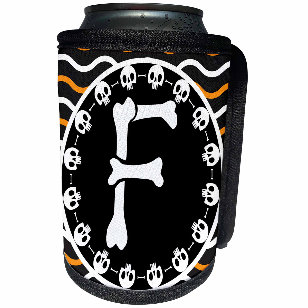 3dRose Halloween Skulls and Bones Monogram Initial F - Can Cooler Bottle Wrap (cc-369248)
