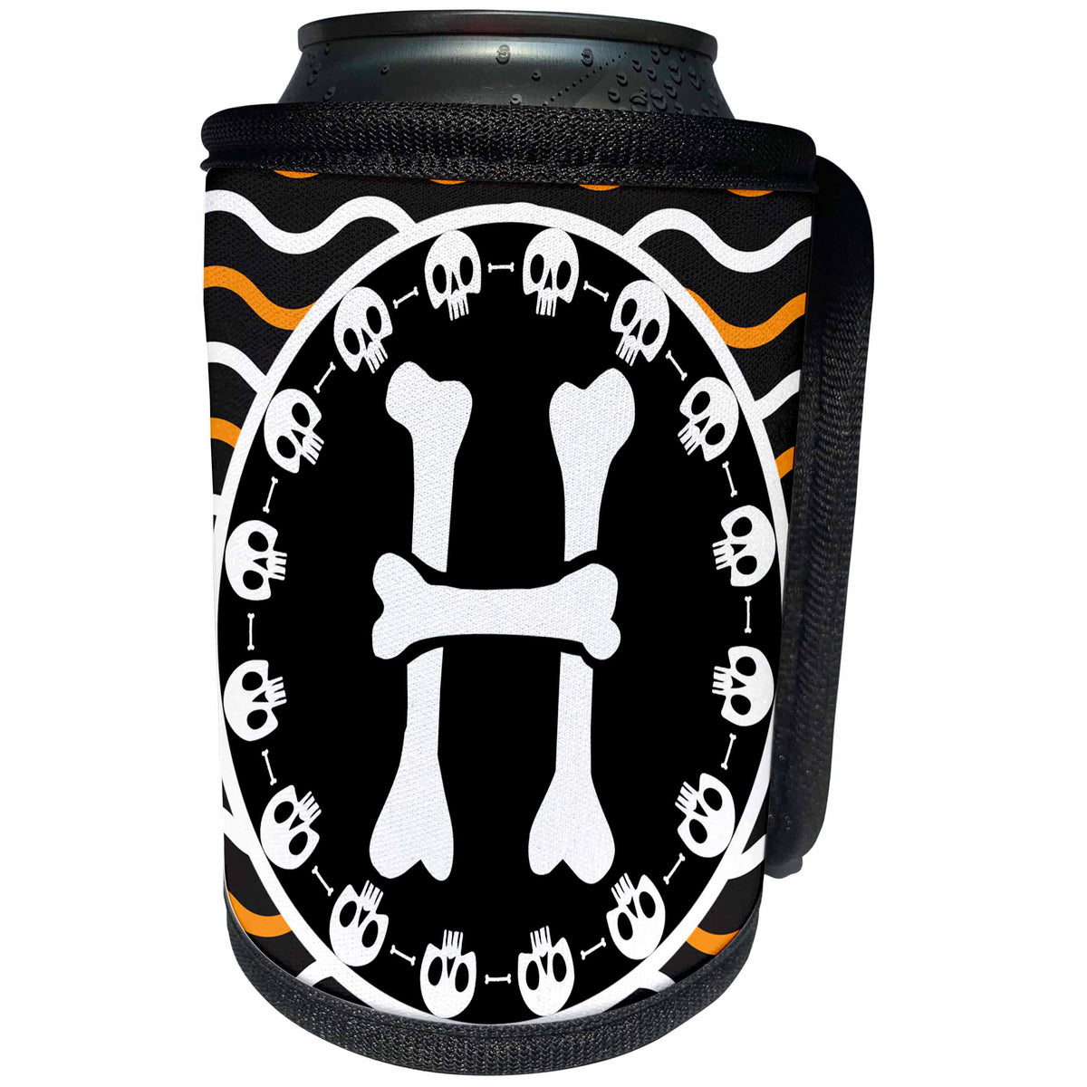 3dRose Halloween Skulls and Bones Monogram Initial H - Can Cooler Bottle Wrap (cc-369250)