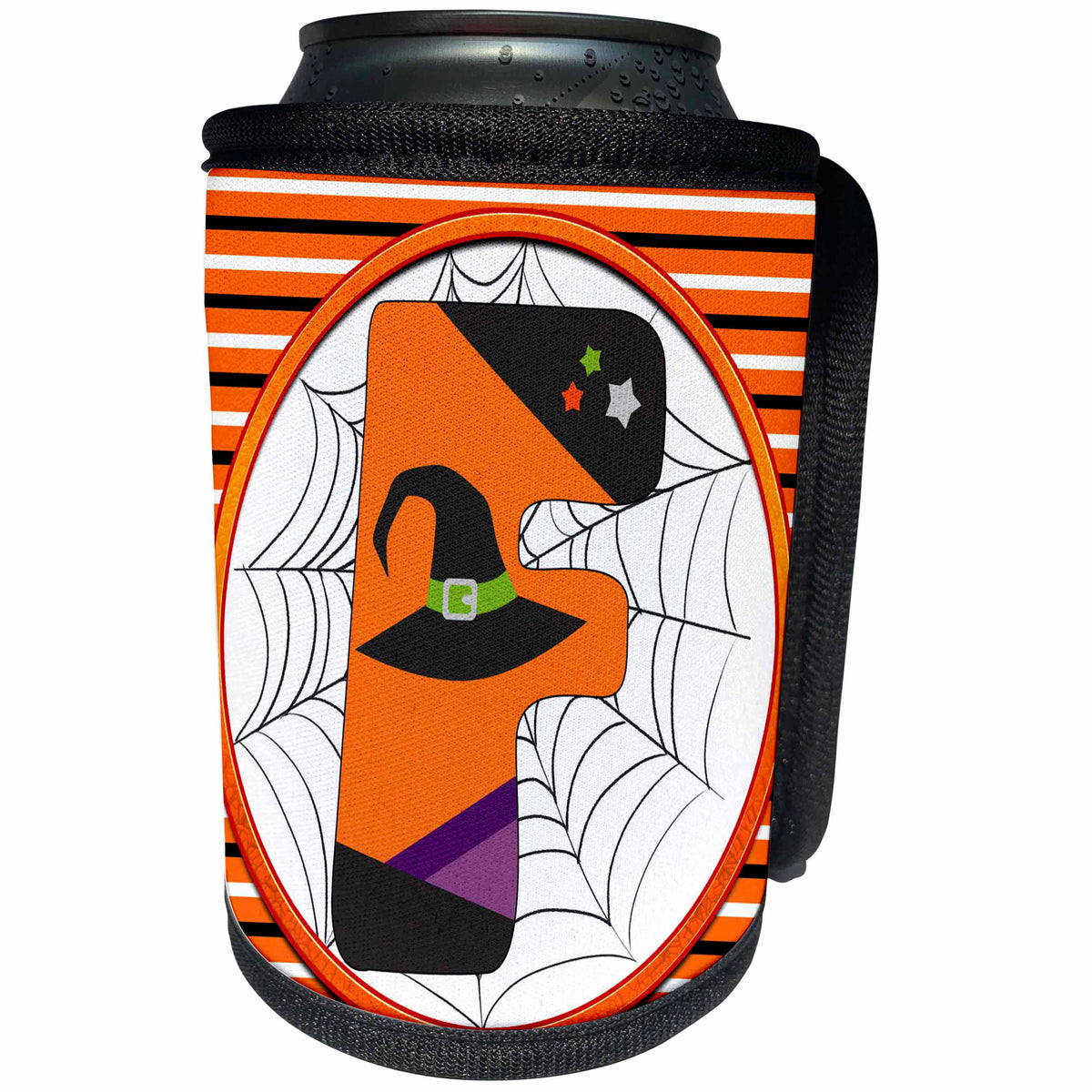 3dRose Bright Halloween Patterned Monogram Initial F - Can Cooler Bottle Wrap (cc-369268)