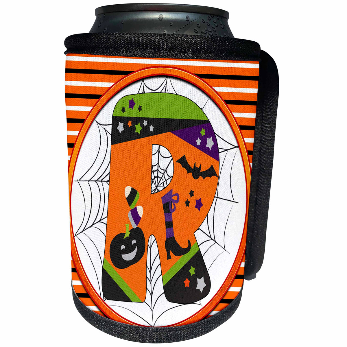 3dRose Bright Halloween Patterned Monogram Initial R - Can Cooler Bottle Wrap (cc-369277)