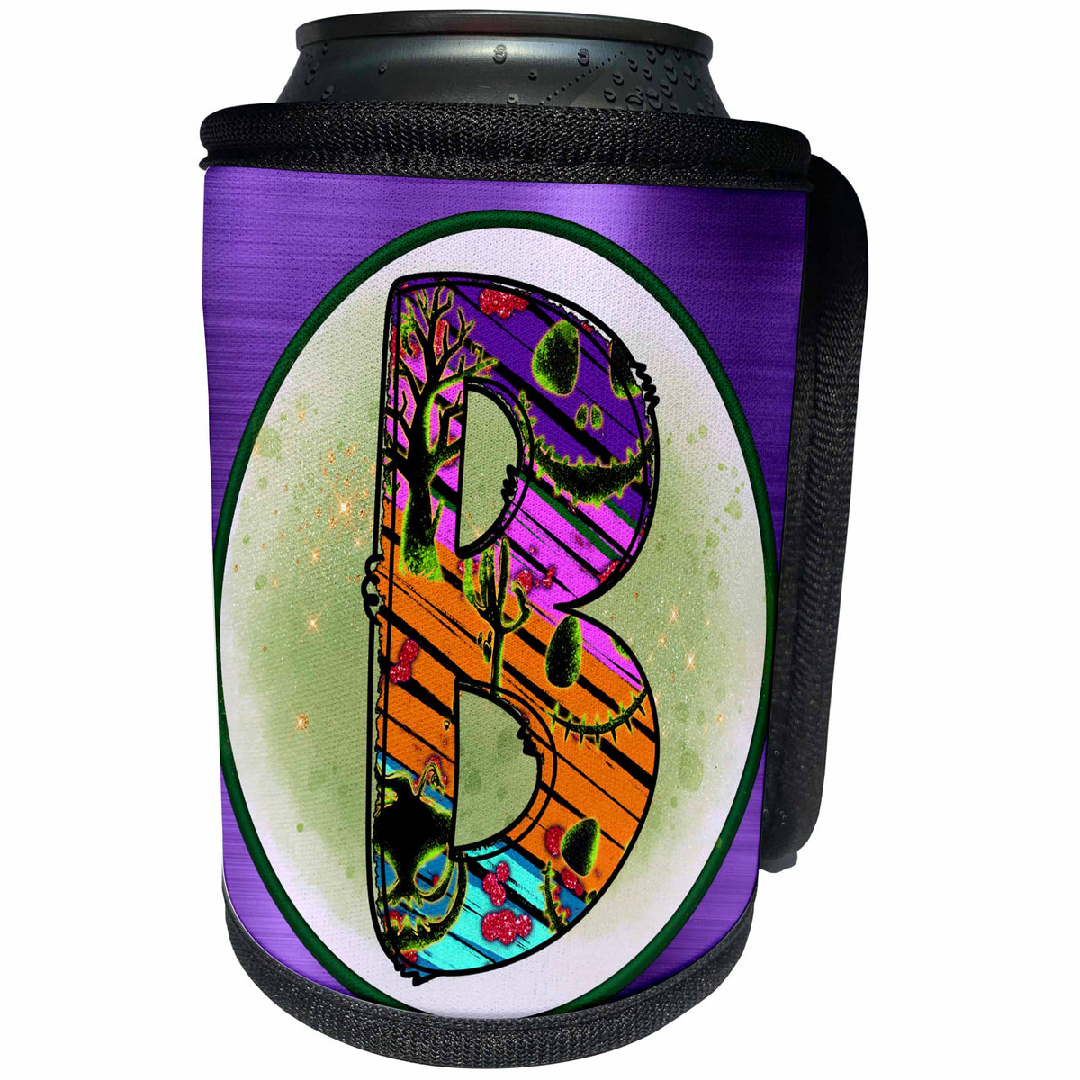 3dRose Halloween Abstract Patterned Monogram Initial B - Can Cooler Bottle Wrap (cc-369285)