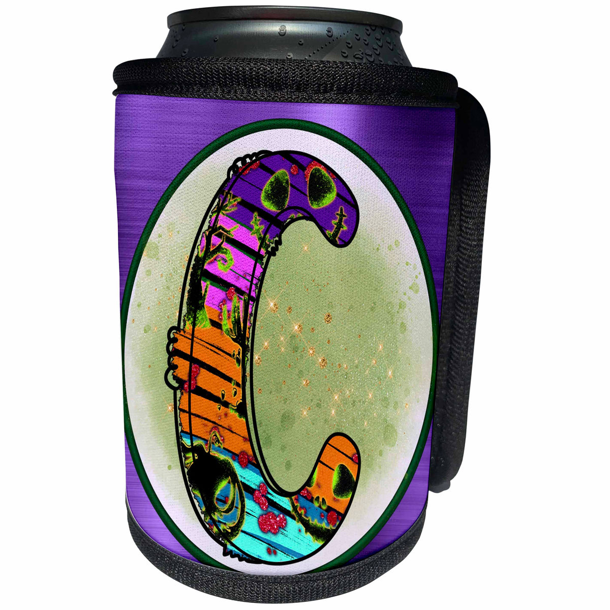 3dRose Halloween Abstract Patterned Monogram Initial C - Can Cooler Bottle Wrap (cc-369286)