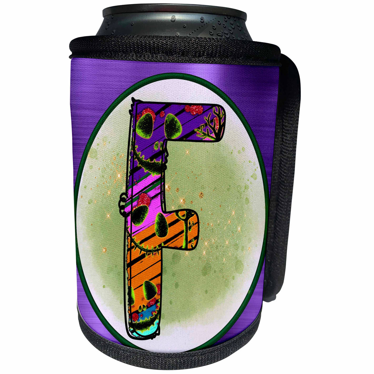 3dRose Halloween Abstract Patterned Monogram Initial F - Can Cooler Bottle Wrap (cc-369288)