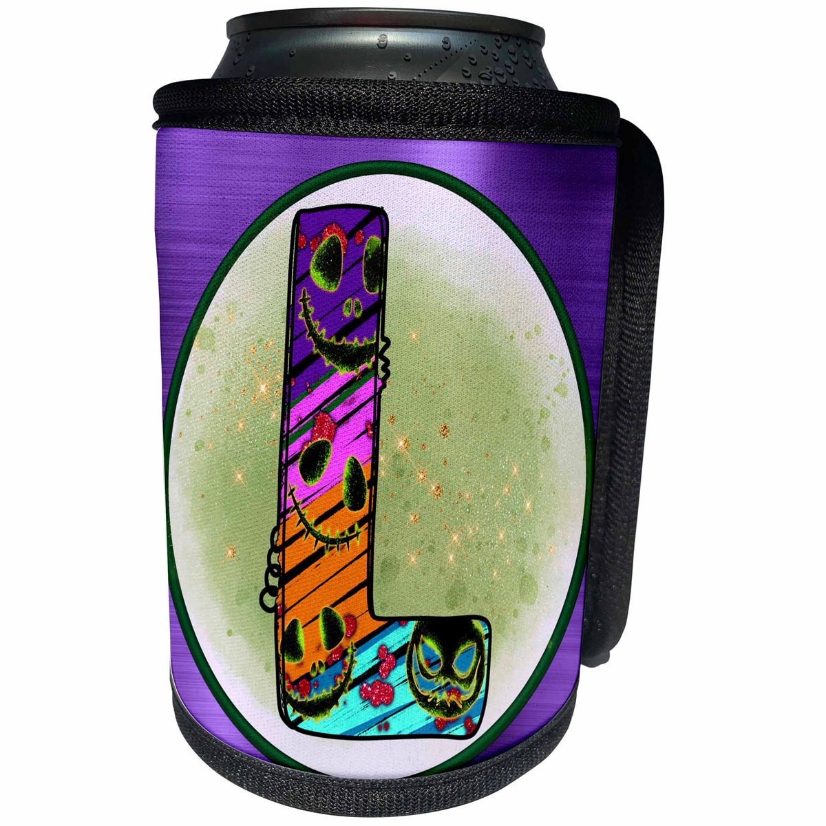 3dRose Halloween Abstract Patterned Monogram Initial L - Can Cooler Bottle Wrap (cc-369293)