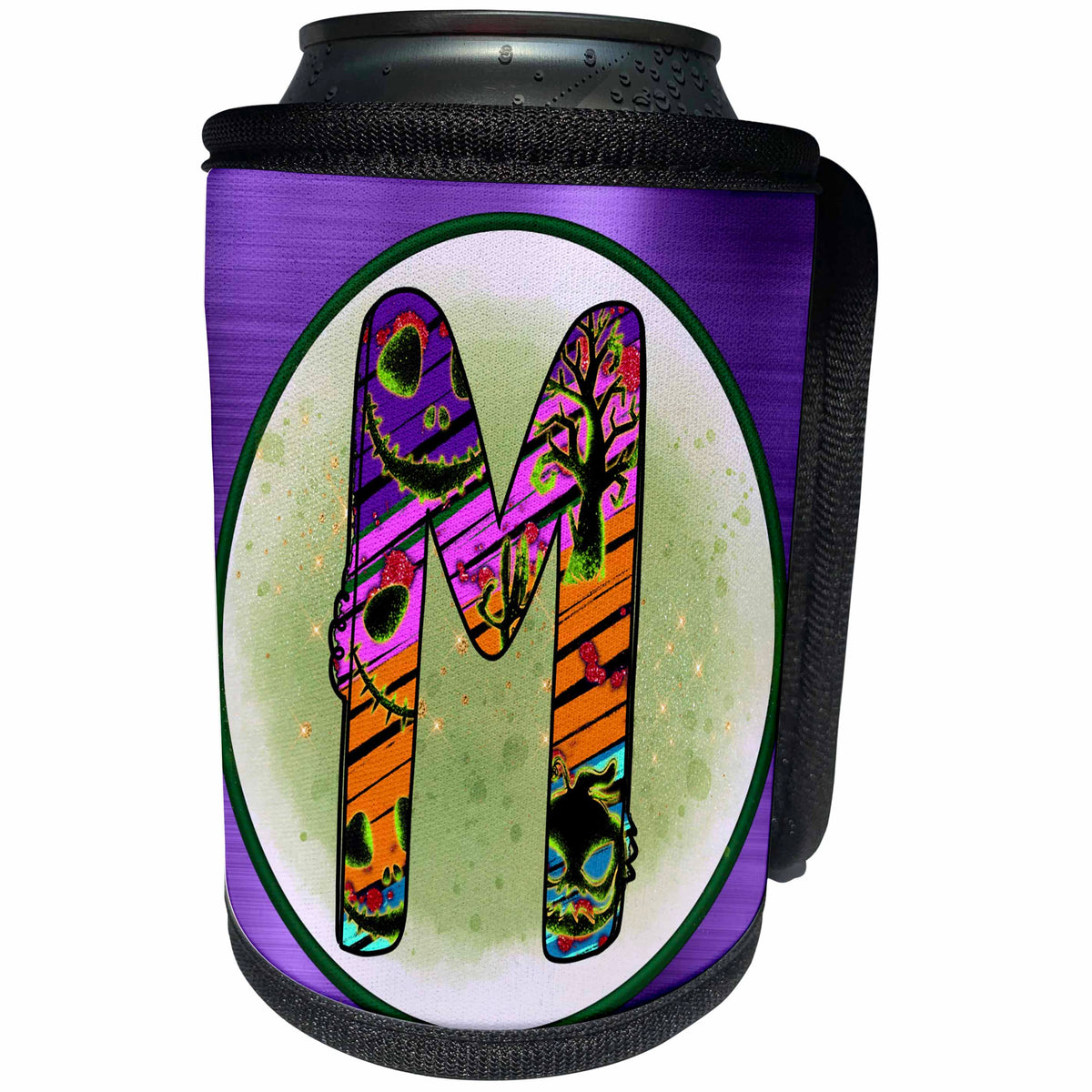 3dRose Halloween Abstract Patterned Monogram Initial M - Can Cooler Bottle Wrap (cc-369294)