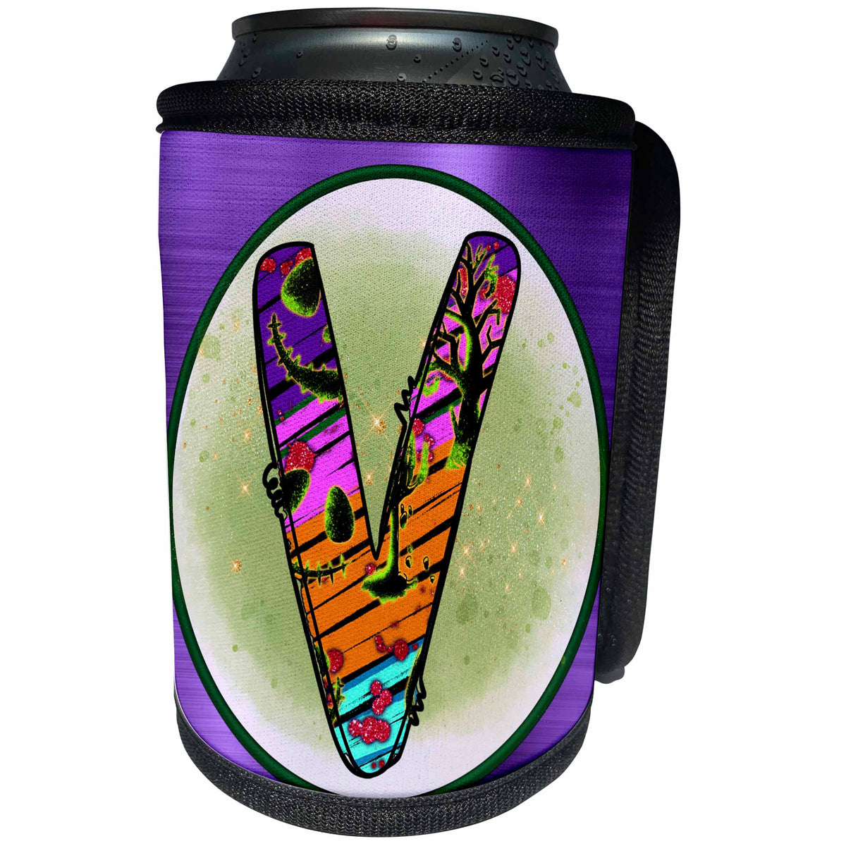 3dRose Halloween Abstract Patterned Monogram Initial V - Can Cooler Bottle Wrap (cc-369300)