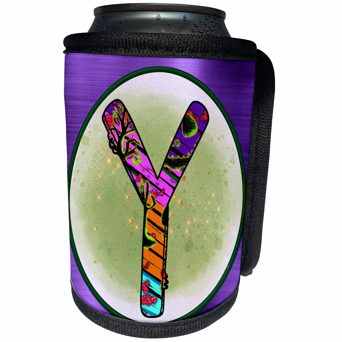 3dRose Halloween Abstract Patterned Monogram Initial Y - Can Cooler Bottle Wrap (cc-369302)