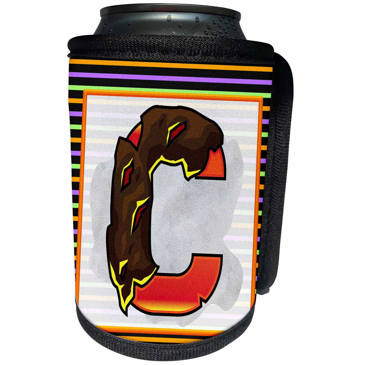 3dRose Halloween Monograms - Orange Halloween Monogram C - Can Cooler Bottle Wrap (cc-369326)