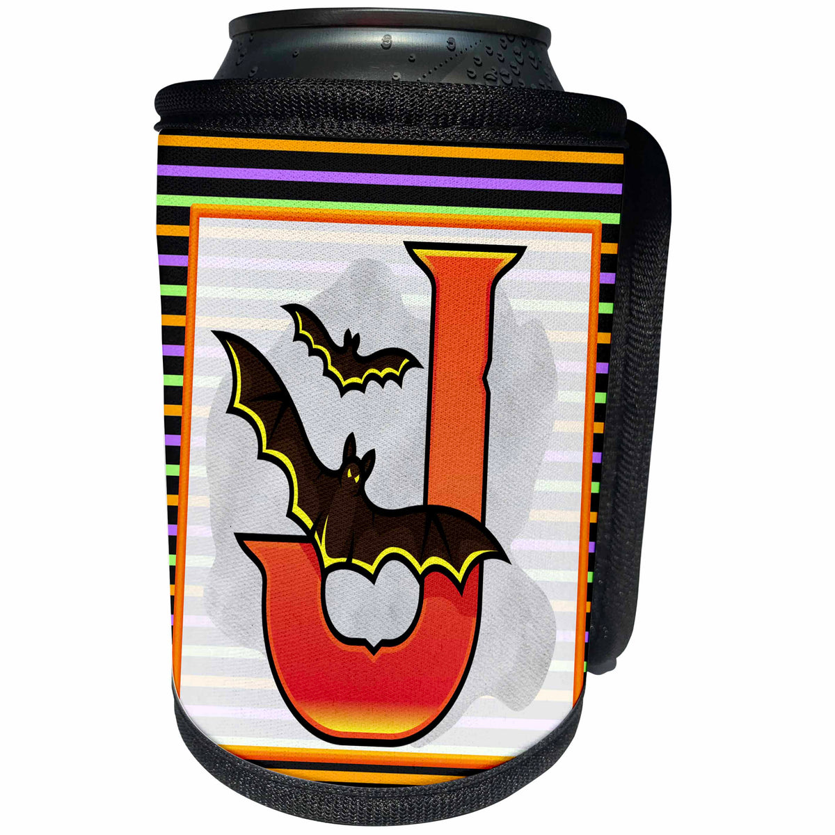 3dRose Halloween Monograms - Orange Halloween Monogram J - Can Cooler Bottle Wrap (cc-369331)