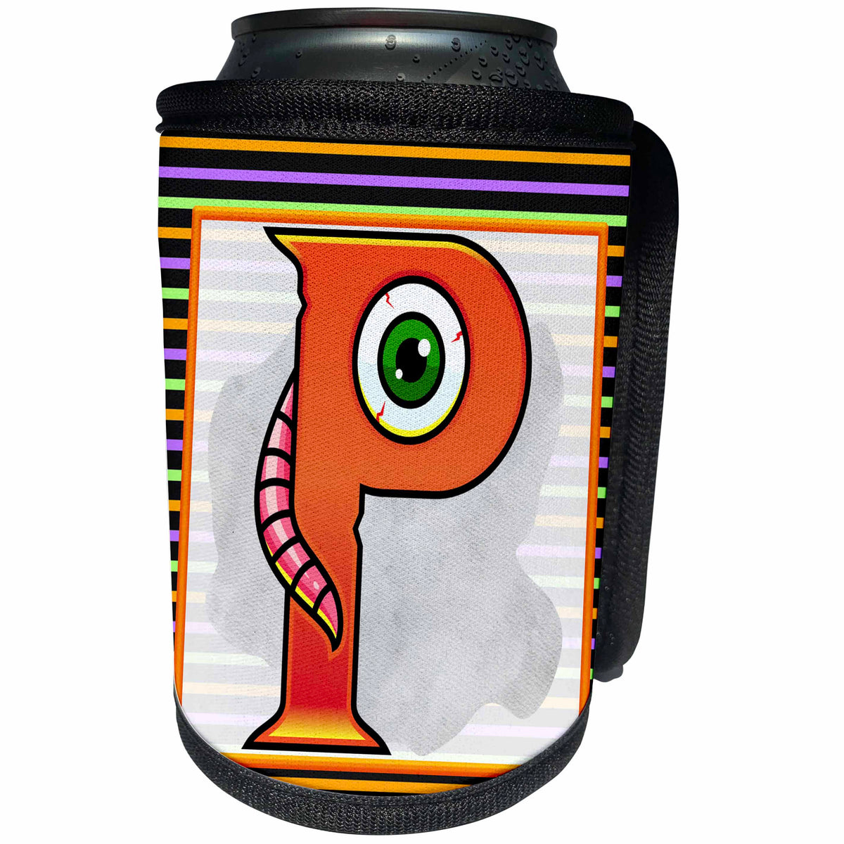 3dRose Halloween Monograms - Orange Halloween Monogram P - Can Cooler Bottle Wrap (cc-369336)