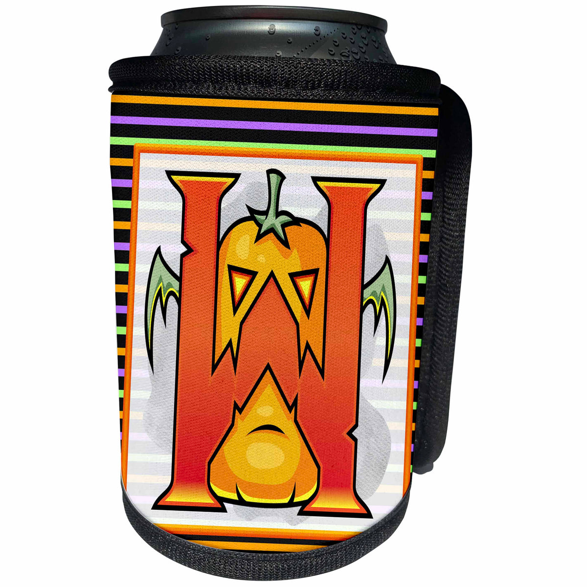 3dRose Halloween Monograms - Orange Halloween Monogram W - Can Cooler Bottle Wrap (cc-369341)