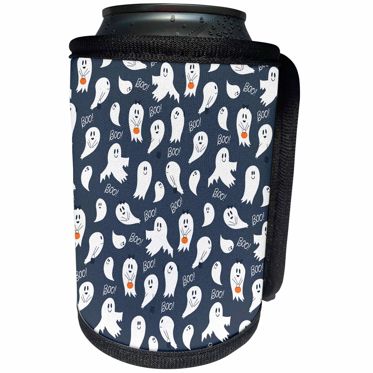 3dRose Cute Ghosts and Boo On A Charcoal Gray Background... - Can Cooler Bottle Wrap (cc-369479)