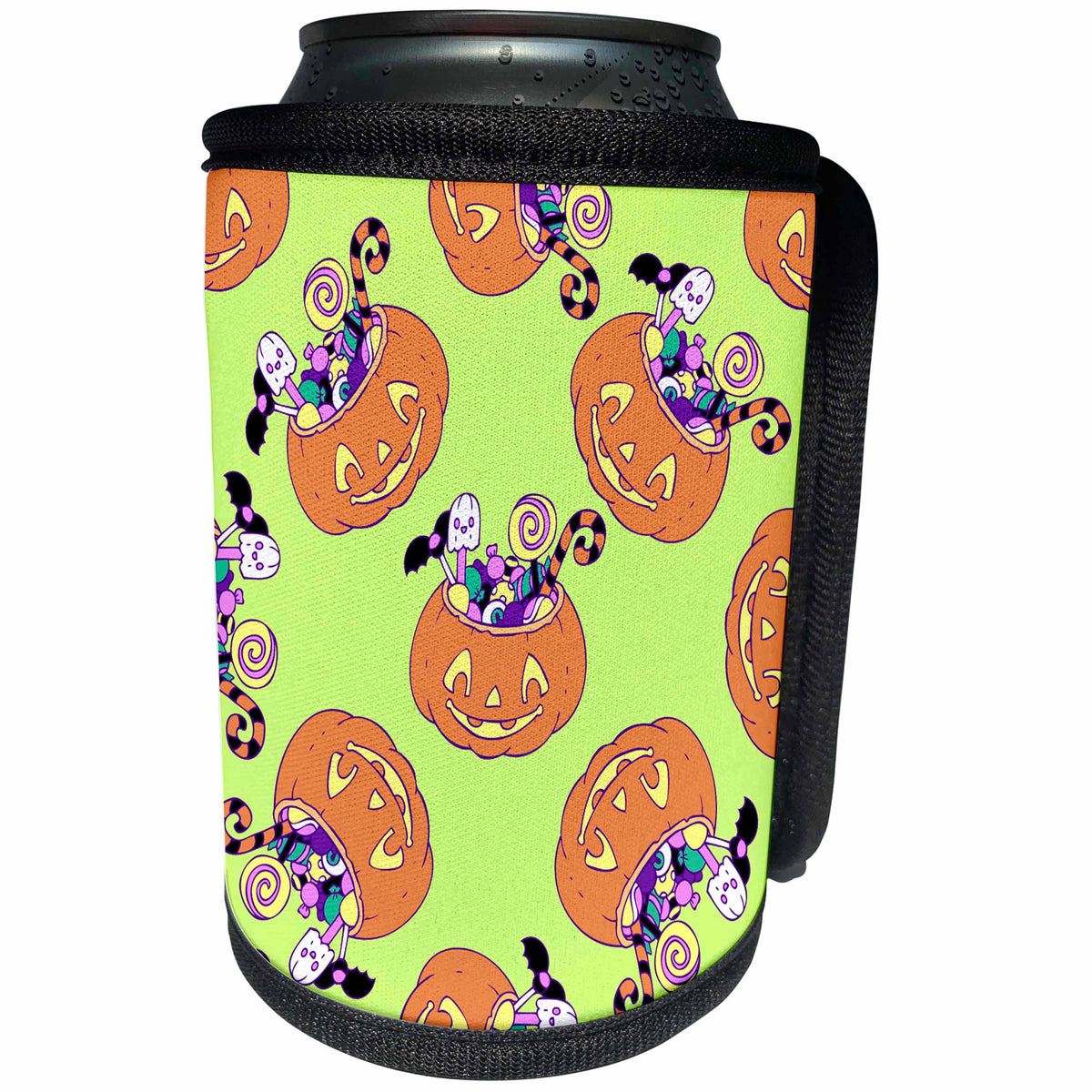3dRose Cute Jack-O-Lanterns Full Of Candy Halloween Pattern - Can Cooler Bottle Wrap (cc-369487)