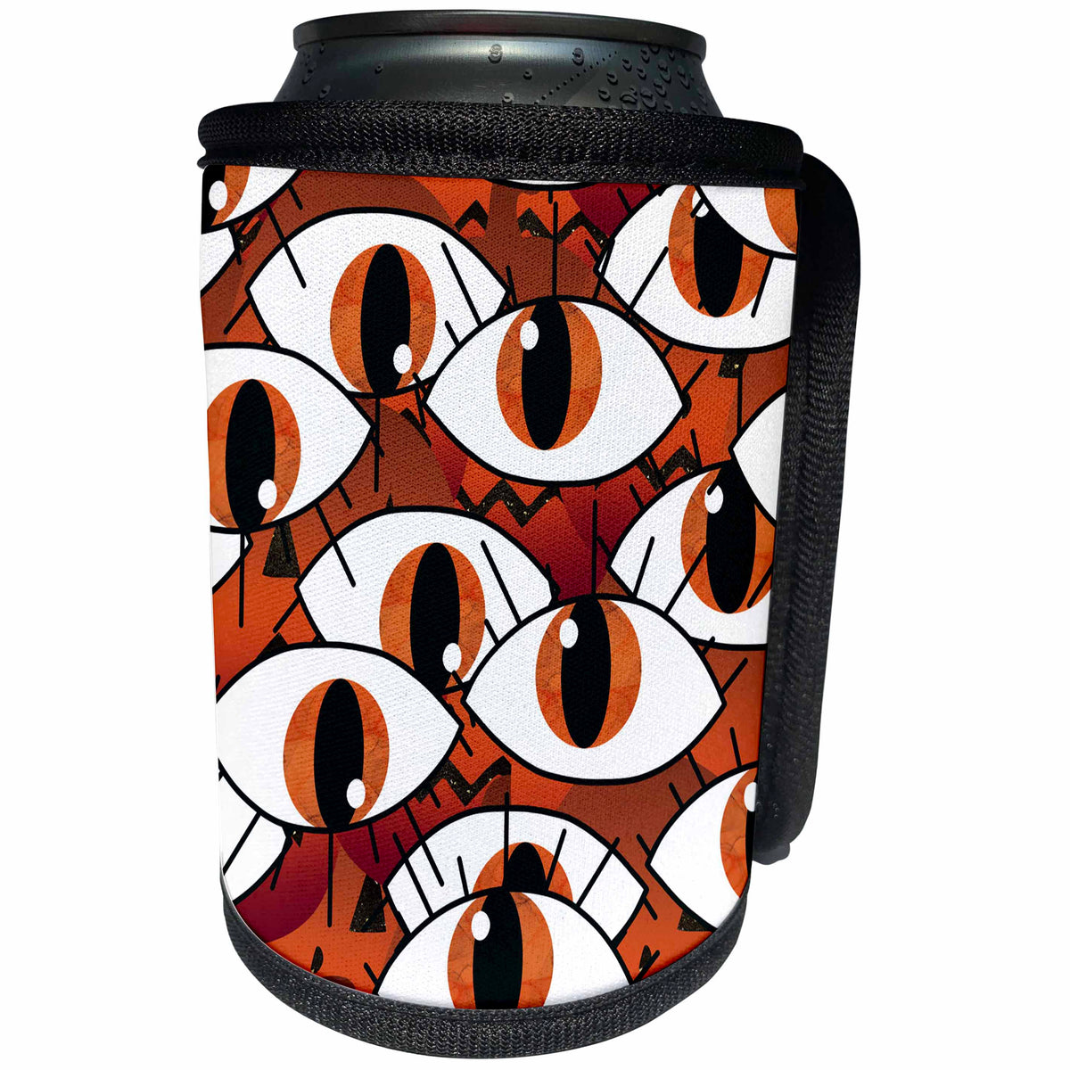 3dRose Cute Big Orange Eyes Halloween Pattern - Can Cooler Bottle Wrap (cc-369521)