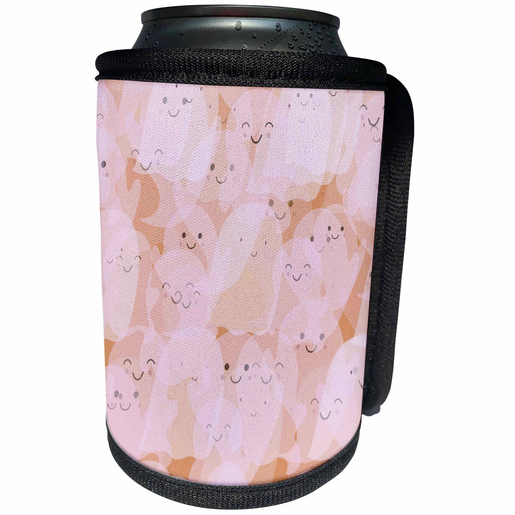 3dRose Pretty Whispy Pink Overlapping Ghosts Halloween Pattern - Can Cooler Bottle Wrap (cc-369522)