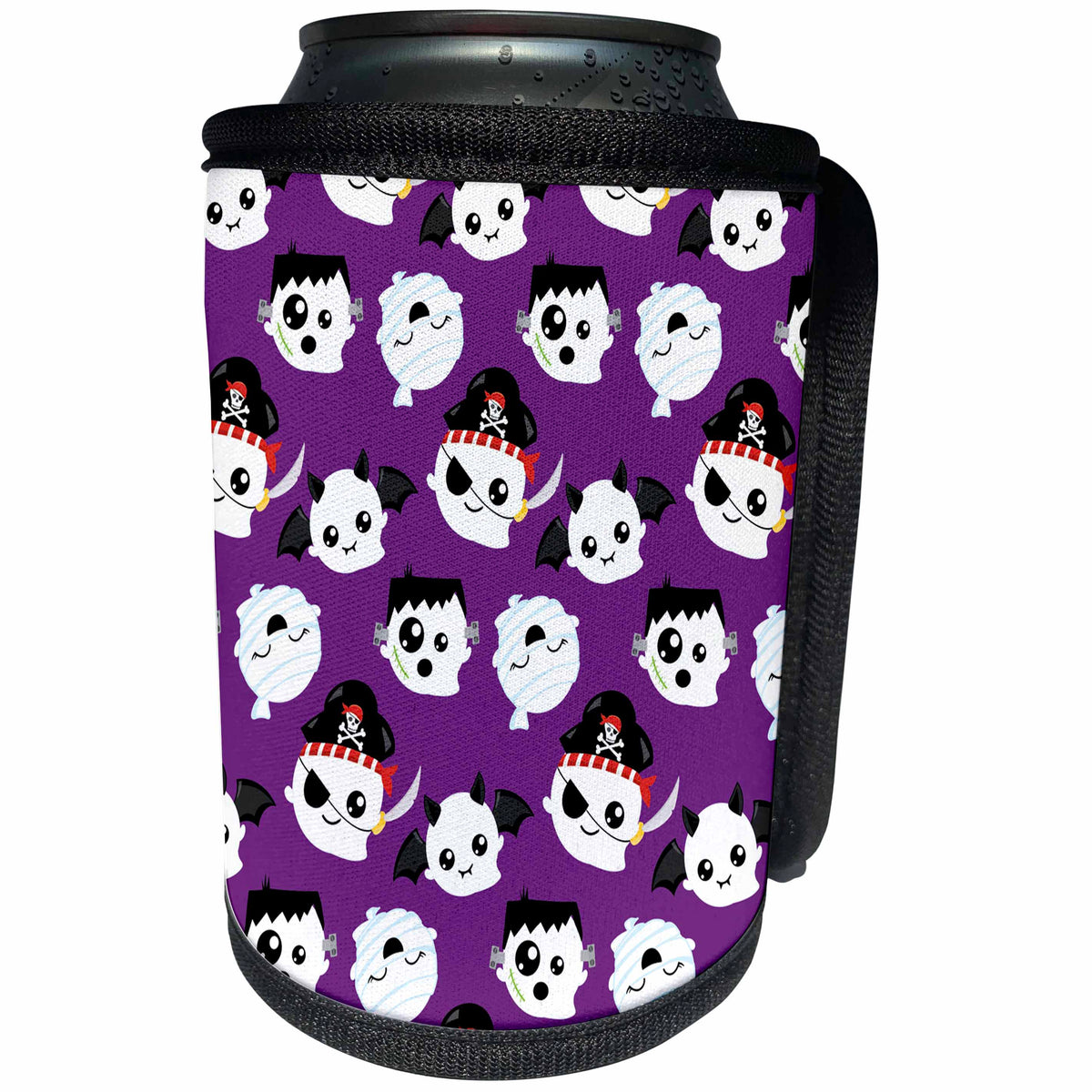 3dRose Cute Mummy Faces, Bats, and Pirate Ghosts Halloween... - Can Cooler Bottle Wrap (cc-369528)