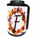 3dRose Autumn Leaves Wreath Monogram F Brown Initial - Can Cooler Bottle Wrap (cc-369608)