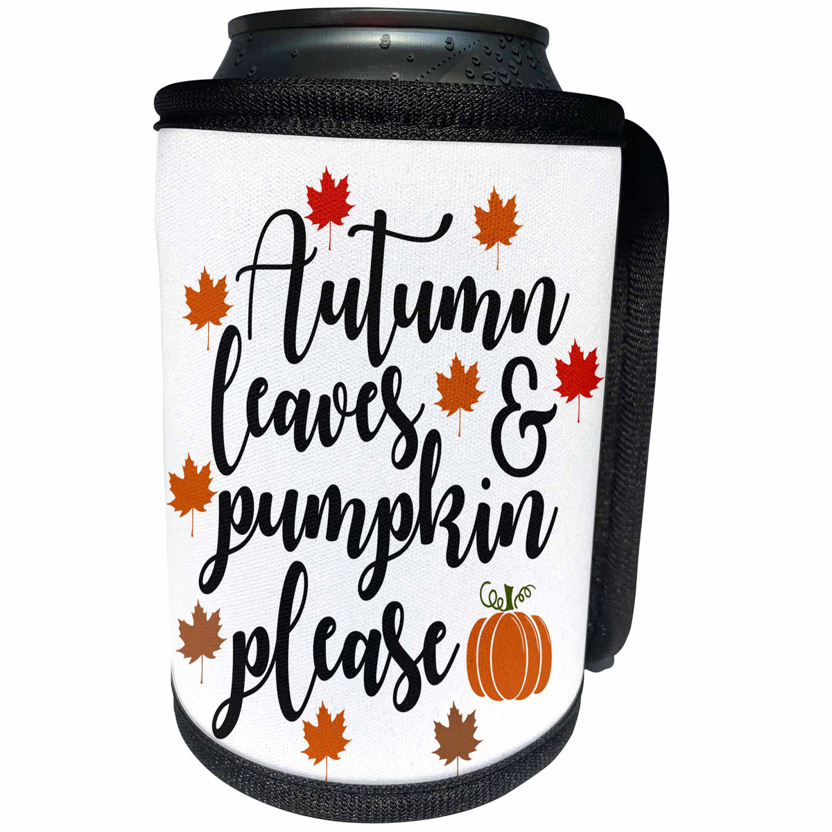 3dRose Autumn Leaves and Pumpkins Please Typography - Can Cooler Bottle Wrap (cc-369635)