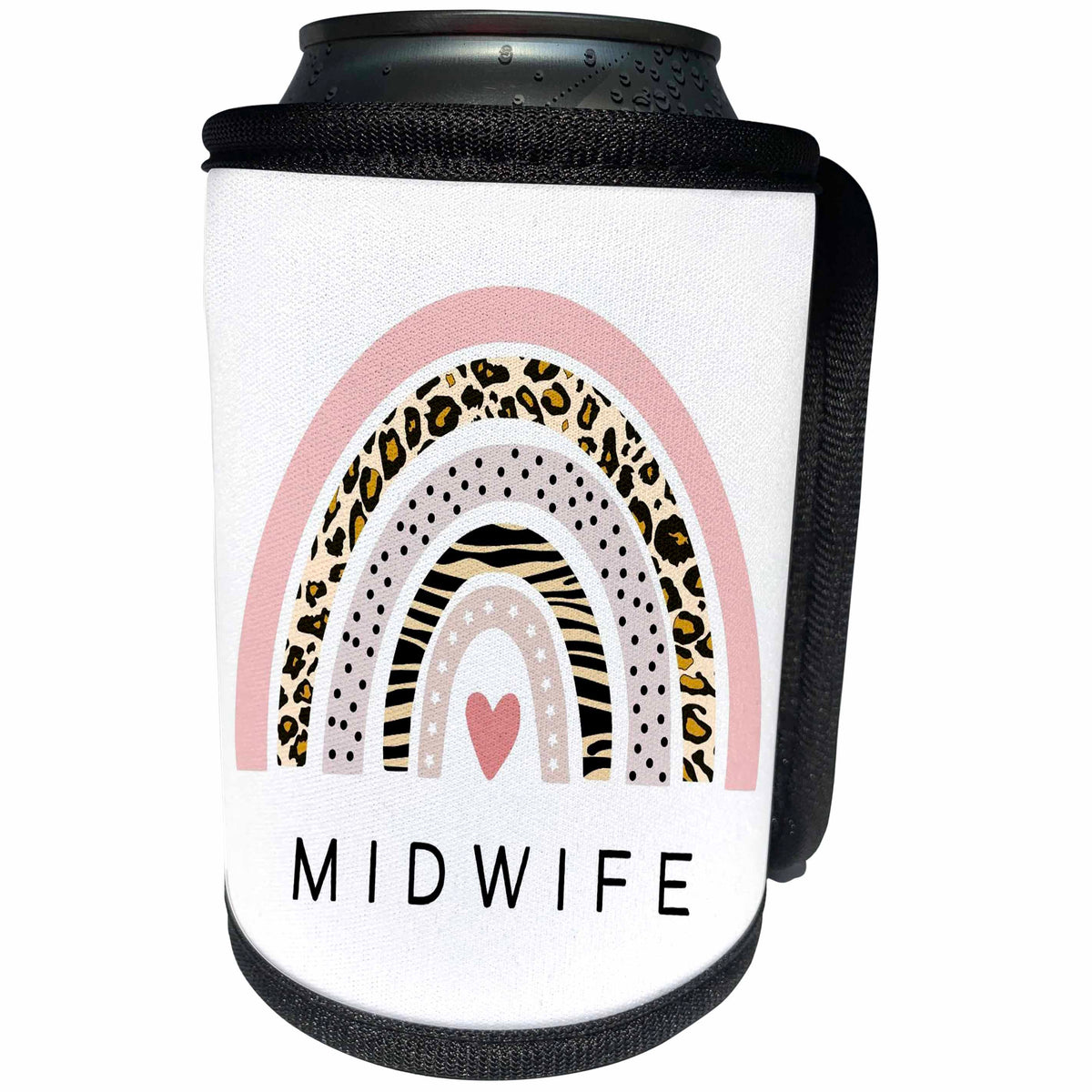 3dRose Midwife Text Art Pink Leopard Boho Rainbow Heart... - Can Cooler Bottle Wrap (cc-369657)
