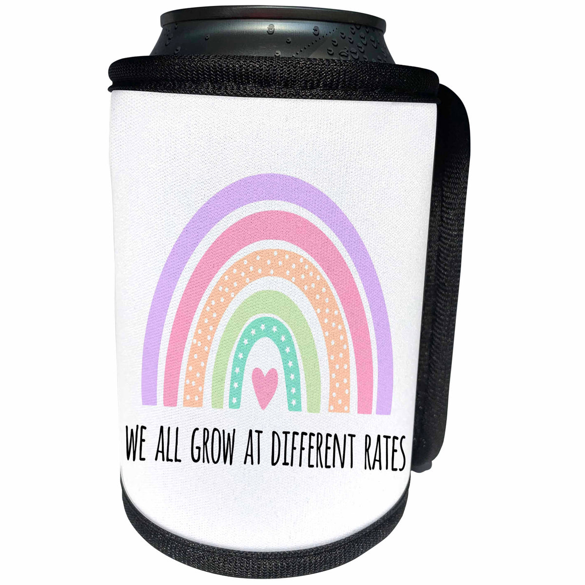 3dRose We All Grow At Different Rates - Boho Rainbow - Go At... - Can Cooler Bottle Wrap (cc-369705)