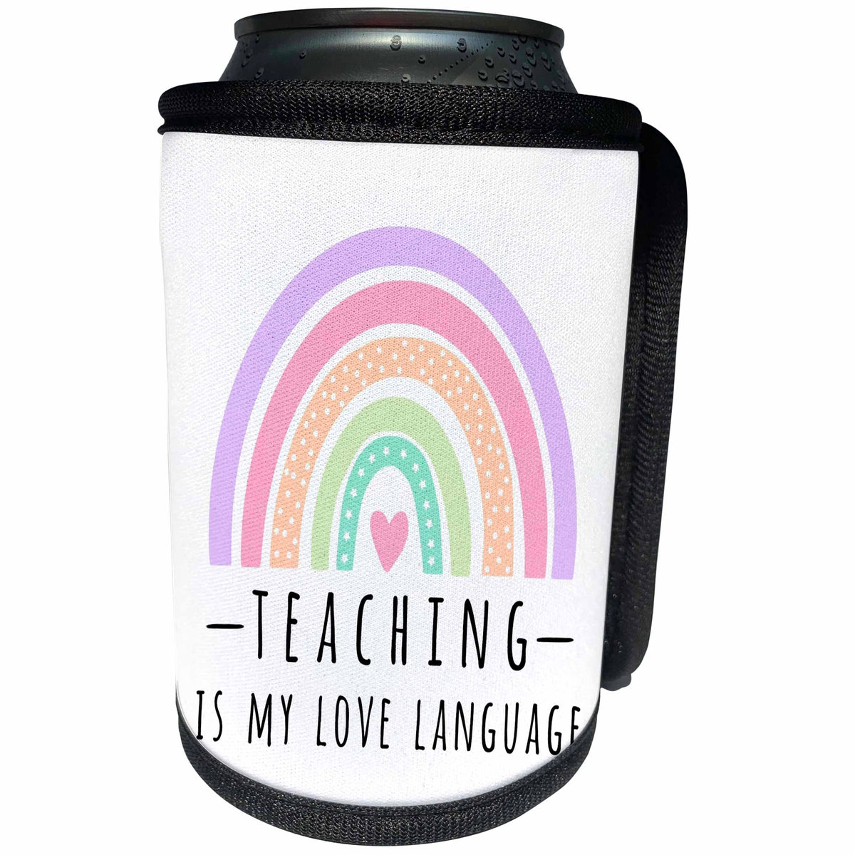 3dRose Teaching is My Love Language Boho Rainbow Heart Teacher... - Can Cooler Bottle Wrap (cc-369709)