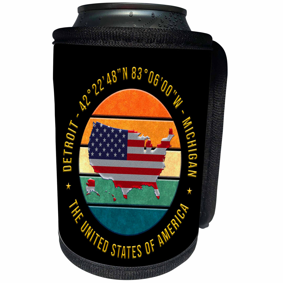 3dRose Detroit, Michigan, Geographic Coordinates, USA Map,... - Can Cooler Bottle Wrap (cc-370097)