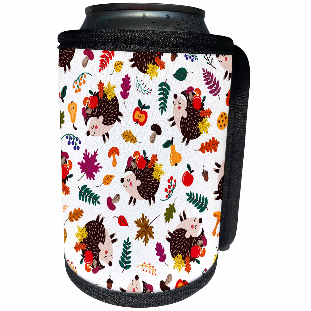 3dRose Cute Fall Floral and Hedgehogs Pattern - Can Cooler Bottle Wrap (cc-370164)