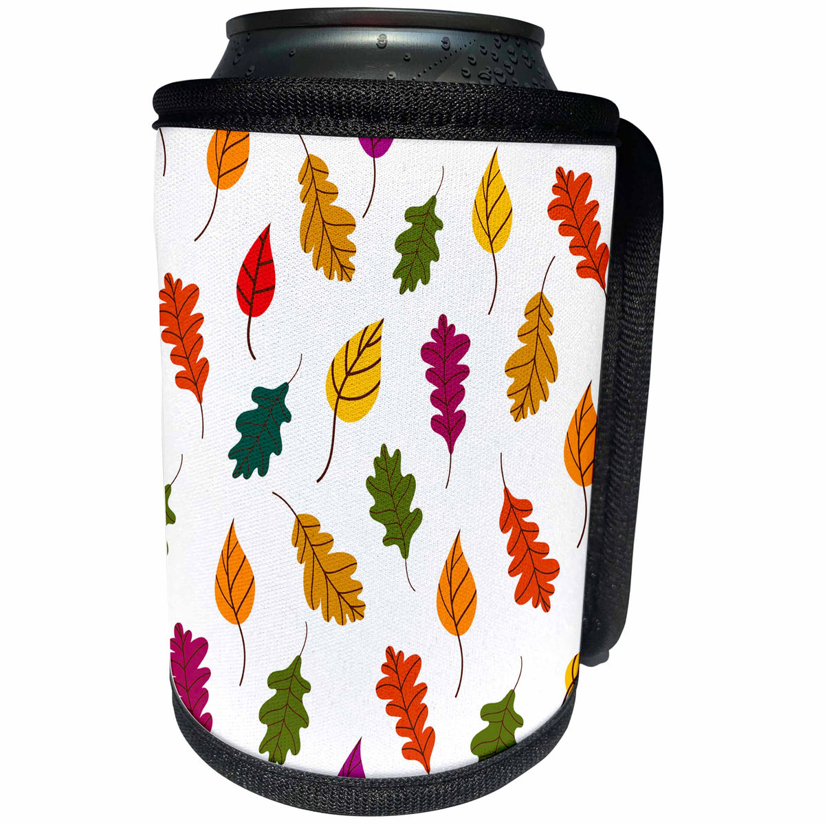 3dRose Contemporary Colorful Fall Leaves Pattern - Can Cooler Bottle Wrap (cc-370171)