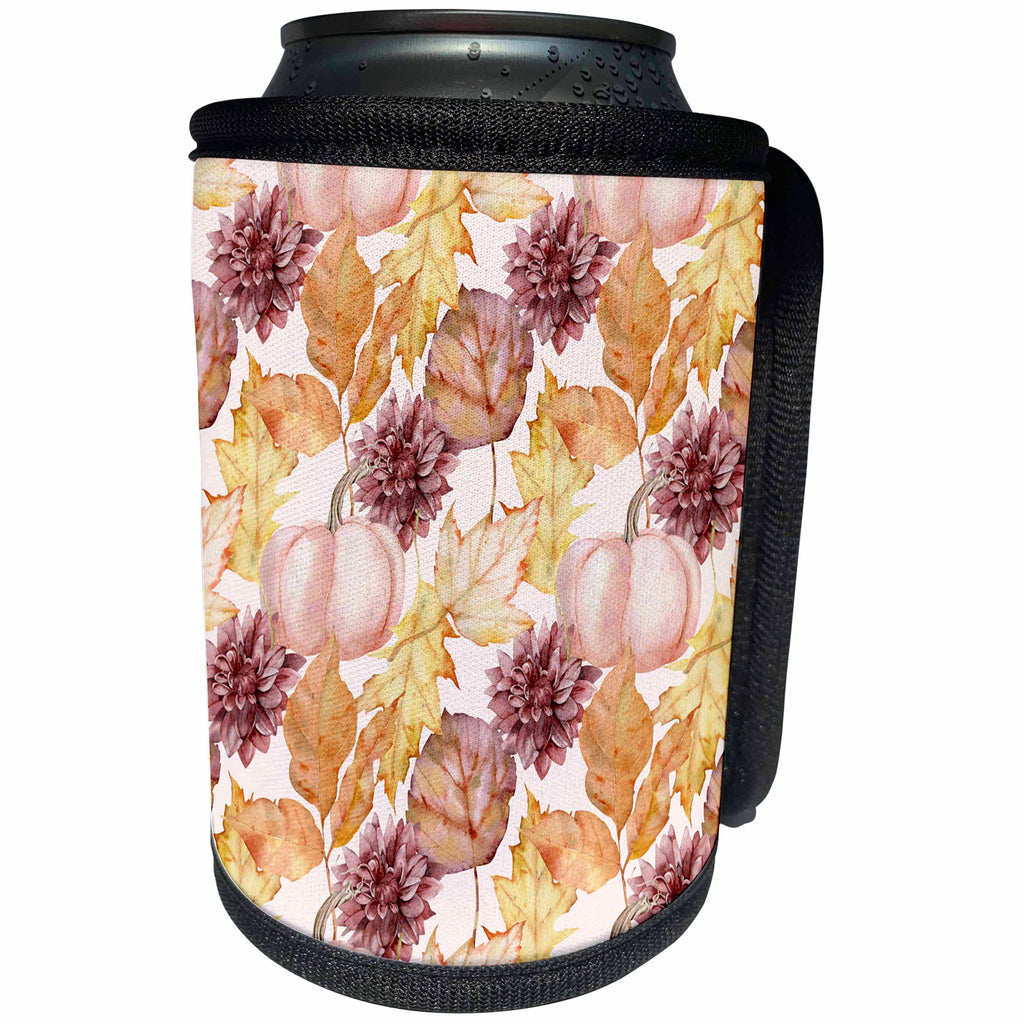 3dRose Pretty Pale Peach Pumpkins, Fall Leaves, and Floral... - Can Cooler Bottle Wrap (cc-370246)