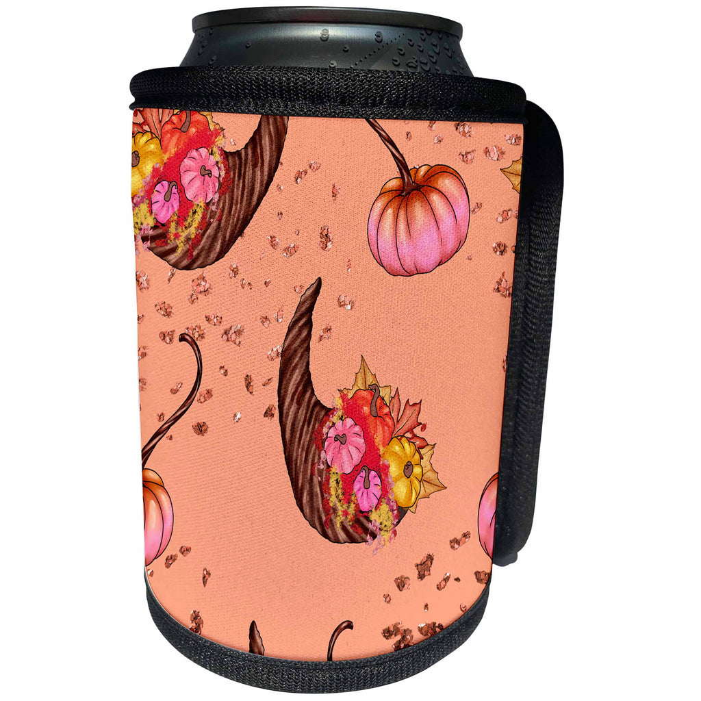 3dRose Bright Pink Pumpkins and Cornucopia Pattern - Can Cooler Bottle Wrap (cc-370260)