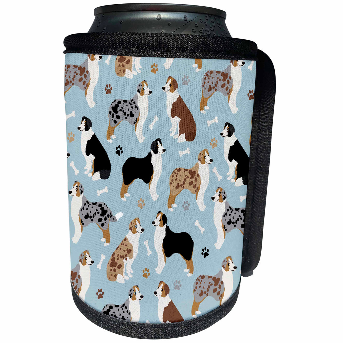 3dRose Australian Shepherd Paws and Bones Dog Pattern - Can Cooler Bottle Wrap (cc-370406)