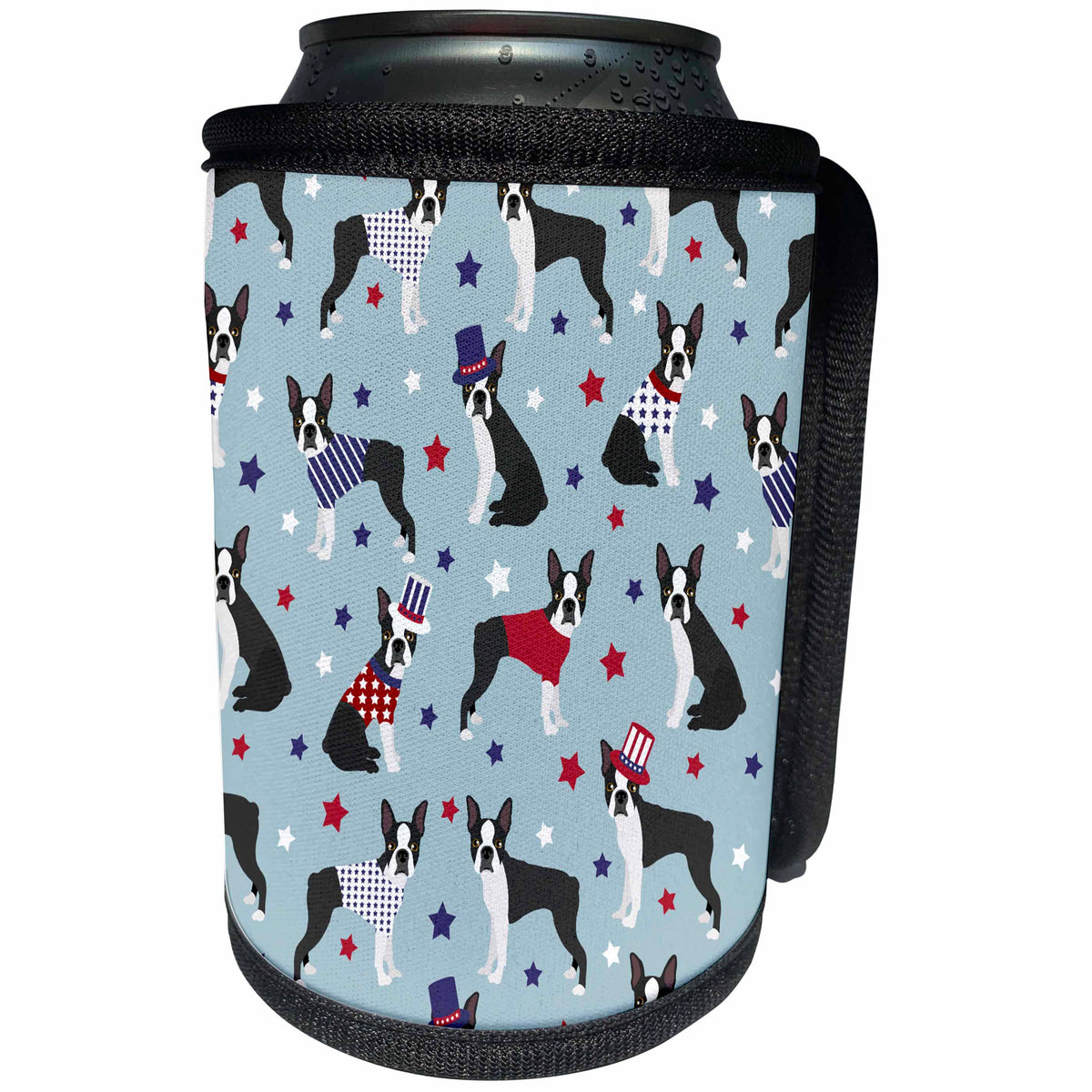 3dRose Boston Terrier Patriotic Dog Pattern - Can Cooler Bottle Wrap (cc-370417)