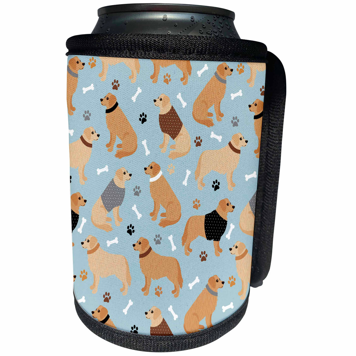 3dRose Golden Retriever and Bones Dog Pattern - Can Cooler Bottle Wrap (cc-370419)