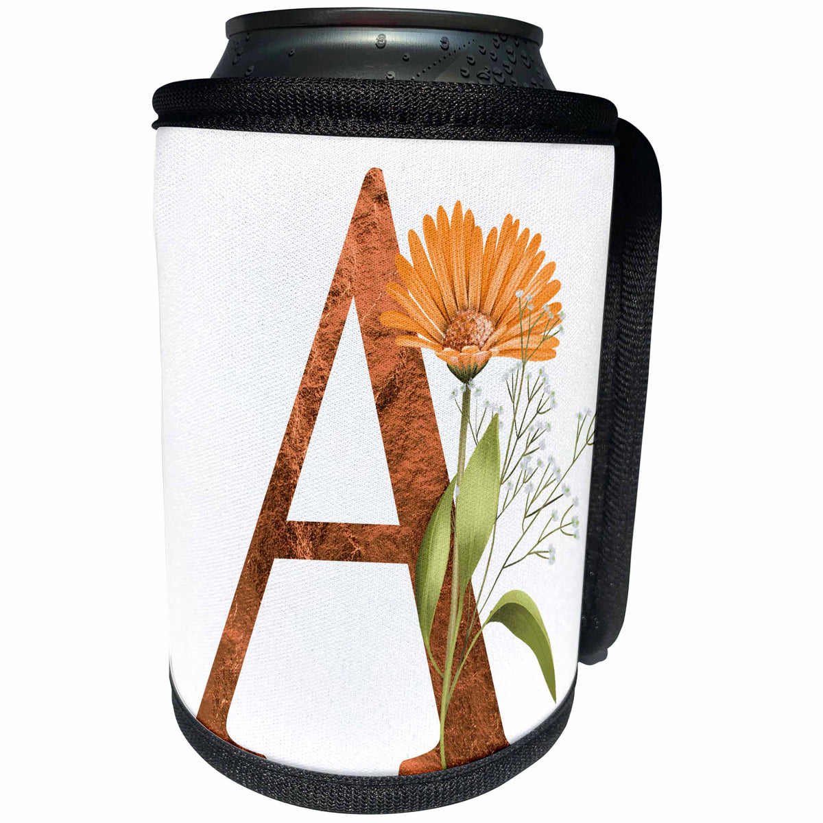 3dRose Pretty Fall Flowers Image Of Copper Monogram Initial A - Can Cooler Bottle Wrap (cc-370420)